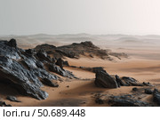 Realistic unhabitat planet, martian landscape. Стоковое AI-изображение, AI-художник Евгений Харитонов / Фотобанк Лори