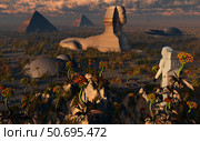 An astronaut explorer comes across familiar structures on an alien landscape. Стоковое фото, фотограф Mark Stevenson/Stocktrek Images / ТАСС / Фотобанк Лори