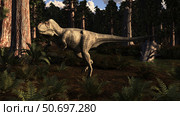 Albertosaurus sarcophagus wanders a prehistoric forest. Стоковое фото, фотограф Arthur Dorety/Stocktrek Images / ТАСС / Фотобанк Лори