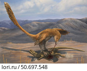 A Deinonychus feeds on the carcass of a Zephyrosaurus Emily Willoughby/Stocktrek Images. Стоковое фото, агентство ТАСС / Фотобанк Лори