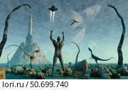 The first man, Adam, greets the return of his creators in a prehistoric Garden of Eden. Стоковое фото, фотограф Mark Stevenson/Stocktrek Images / ТАСС / Фотобанк Лори