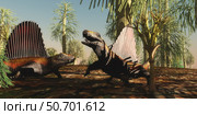 Dimetrodon reptiles in a territorial dispute during the Permian period. Стоковое фото, фотограф Corey Ford/Stocktrek Images / ТАСС / Фотобанк Лори