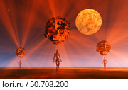 Alien androids using probes to explore an alien exoplanets moon. Стоковое фото, фотограф Mark Stevenson/Stocktrek Images / ТАСС / Фотобанк Лори