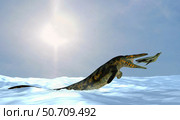 A Tylosaurus attacks a fleeing Dolichorhynchops in Cretaceous waters. Стоковое фото, фотограф Corey Ford/Stocktrek Images / ТАСС / Фотобанк Лори