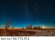 Orion and the winter stars and constellations rising in moonlight above bare trees in Alberta, Canada. Стоковое фото, фотограф Alan Dyer/Stocktrek Images / ТАСС / Фотобанк Лори