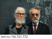 Elderly couple posing together, embracing golden years with style and dignity. Стоковое AI-изображение, AI-художник Иван Рябоконь / Фотобанк Лори