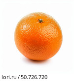 Ripe orange fruit presenting its textured skin on white background. Стоковое AI-изображение, AI-художник Иван Рябоконь / Фотобанк Лори
