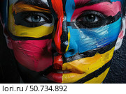 Model showing colorful body painting inspired by piet mondrian. Стоковое AI-изображение, AI-художник Иван Рябоконь / Фотобанк Лори