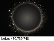 Sparkling particles forming a luminous circle on a dark background. Стоковое AI-изображение, AI-художник Иван Рябоконь / Фотобанк Лори