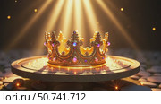 Golden royal crown with gems on a pedestal under shining light. Concept of power, monarchy, and success story footage. Стоковое AI-видео, аниматор Анжелика Самсонова / Фотобанк Лори