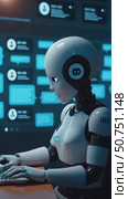 Artificial robot using online service with chat bot to get support. Chatbot conversation concept. Virtual assistant and CRM software automation technology. Стоковое AI-видео, аниматор Sergey Grishin / Фотобанк Лори
