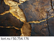 Cracked surface revealing golden layer, luxury and decay texture. Стоковое AI-изображение, AI-художник Иван Рябоконь / Фотобанк Лори