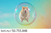 Hamster in a soap bubble in the sky. Стоковое AI-видео, аниматор Виктория Кольцова / Фотобанк Лори