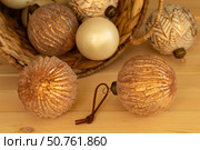 Christmas concept.Christmas tree decorations, gold and white glass balls. Стоковое фото, фотограф Оксана Шведкова / Фотобанк Лори