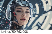 A woman in a futuristic outfit with a helmet on her head. Стоковое AI-видео, аниматор Виктория Кольцова / Фотобанк Лори