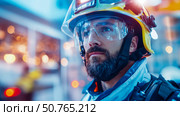 Rescuers Portrait: A First Responder's Determined Gaze. Стоковое AI-изображение, AI-художник Данила Большаков / Фотобанк Лори