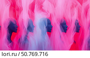 Abstract Mannequin Forms Draped in Pink and Blue Tulle. Стоковое AI-изображение, AI-художник Данила Большаков / Фотобанк Лори