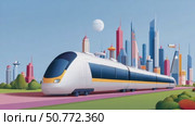 Modern high speed train passing through futuristic cityscape. Стоковое AI-видео, аниматор Юрий Поздников / Фотобанк Лори