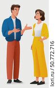 Young couple talking and gesturing on white background. Стоковое AI-видео, аниматор Юрий Поздников / Фотобанк Лори