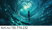 Surreal Aqua Wave Energy A swirling vortex of teal and azure waves converging in the center of the frame, creating. Стоковое AI-изображение, AI-художник svetograph / Фотобанк Лори