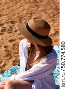 Summer Dreams on the Sand At Cannon Beach in Oregon, a Moment of Bliss. Стоковое фото, фотограф Aleksandr Golubev / Фотобанк Лори