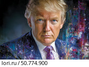 Портрет президента США Дональда Трампа. Цифровое искусство, живопись маслом. Стоковое AI-изображение, AI-художник Щеголева Ольга / Фотобанк Лори