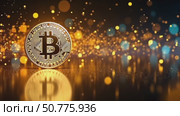 Golden bitcoin crypto coin on a dark background showing digital currency investment and blockchain technology footage. Стоковое AI-видео, аниматор Анжелика Самсонова / Фотобанк Лори