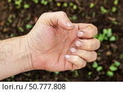 The palm of a man's hand with dirty fingernails in close-up top view. Стоковое фото, фотограф Андрей С / Фотобанк Лори