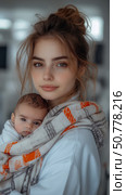Tender Maternal Embrace: A Mother's Love, Captured in a Portrait. Стоковое AI-изображение, AI-художник Данила Большаков / Фотобанк Лори