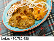 Homemade marinated white brittlegill mushrooms with onion. Стоковое фото, фотограф Яков Филимонов / Фотобанк Лори