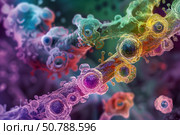 Cancer cells growing on blood vessel, forming metastasis. Стоковое AI-изображение, AI-художник Иван Рябоконь / Фотобанк Лори