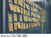 Scrum board showing project management using agile methodology and sticky notes. Стоковое AI-изображение, AI-художник Иван Рябоконь / Фотобанк Лори