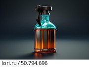 Molotov cocktail resting on dark surface with dramatic lighting. Стоковое AI-изображение, AI-художник Иван Рябоконь / Фотобанк Лори