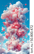 Dreamy Candy Cloudscape: Abstract Pink and White Fluffy Formations Against a Bright Azure Sky, A Whimsical Aesthetic. Стоковое AI-изображение, AI-художник Данила Большаков / Фотобанк Лори