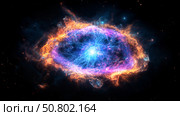 Stunning celestial display of a star's death in vibrant colors captured in deep space. Стоковое AI-изображение, AI-художник Михаил Коханчиков / Фотобанк Лори
