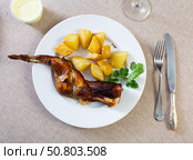 Grilled rabbit served in the plate. Стоковое фото, фотограф Яков Филимонов / Фотобанк Лори