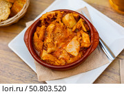 Portion of stewed tripe is cooked in plate - stomach of cattle. Стоковое фото, фотограф Яков Филимонов / Фотобанк Лори