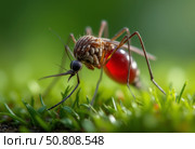 Комар напившийся крови. Макросъемка. A mosquito drunk on blood. Macro photography. Стоковое AI-изображение, AI-художник Гер Олег / Фотобанк Лори