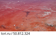 Vibrant red lake with rippling water patterns and sandy shore, creating a serene atmosphere, inviting exploration and appreciation of unique natural beauty. Стоковое видео, видеограф Ирина Ручушкина / Фотобанк Лори