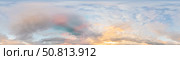 Sunset sky panorama with bright glowing pink Cirrus clouds. HDR 360 seamless spherical panorama. Full zenith or sky dome in 3D, sky replacement for aerial drone panoramas. Climate and weather change. Стоковое фото, фотограф svetograph / Фотобанк Лори