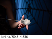 An unrecognizable woman demonstrates an elegant thin leather strip whip in a dark bedroom. Close-up of female hands with a bdsm toy. Pain and pleasure.Adult toy for slaps. Стоковое фото, фотограф Михаил Решетников / Фотобанк Лори