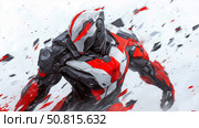 Sci-Fi Mecha Warrior Advance, Character Concept for Futuristic Game or Sci-Fi Novel, Robotic Hero for Posters and Wallpapers. Стоковое AI-изображение, AI-художник Данила Большаков / Фотобанк Лори