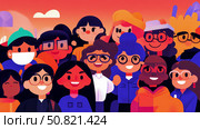 Diverse Community: Celebrating Unity, Acceptance and Collaboration, Representing Teamwork & Togetherness for a Cooperative and Inclusive Environment. Стоковое AI-изображение, AI-художник Данила Большаков / Фотобанк Лори