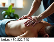 Массажист массирует спину пациенту. The masseur massages the patient's back. Стоковое AI-изображение, AI-художник Смирнова Светлана / Фотобанк Лори