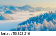 Majestic Snowy Mountain Range Enshrouded in Gentle Morning Haze. Стоковое AI-видео, аниматор Данила Большаков / Фотобанк Лори