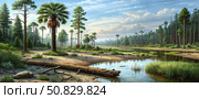 A realistic landscape from the Cretacous period. Стоковое фото, фотограф Sergey Krasovskiy/Stocktrek Images / ТАСС / Фотобанк Лори