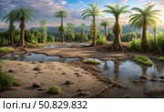 A realistic landscape from the Triassic period. Стоковое фото, фотограф Sergey Krasovskiy/Stocktrek Images / ТАСС / Фотобанк Лори