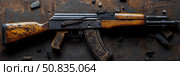 Vintage Weapon: Assault Rifle Against Dark Grungy Backdrop. Стоковое AI-изображение, AI-художник Данила Большаков / Фотобанк Лори