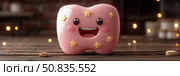 Happy Tooth Character Dental Health Awareness. Стоковое AI-изображение, AI-художник Данила Большаков / Фотобанк Лори