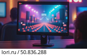 Futuristic Monitor with Neon Light Display. Стоковое AI-видео, аниматор Sergey Grishin / Фотобанк Лори